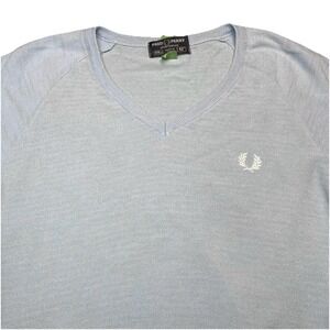 80s Fred Perry Jumper Sweater UK42 (L) Cotton V Neck Pique Preppy Blue Italy